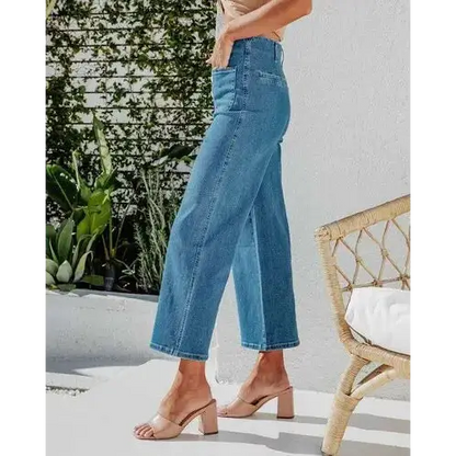 Button Fly Cropped Jeans with Pockets.