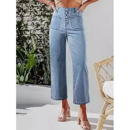 Button Fly Cropped Jeans with Pockets.