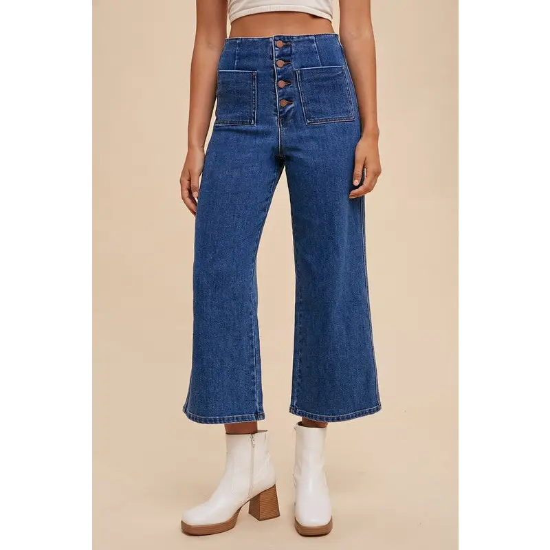 Button Fly High Waist Jeans.