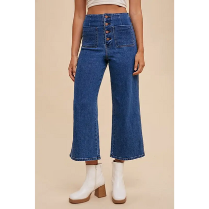 Button Fly High Waist Jeans.