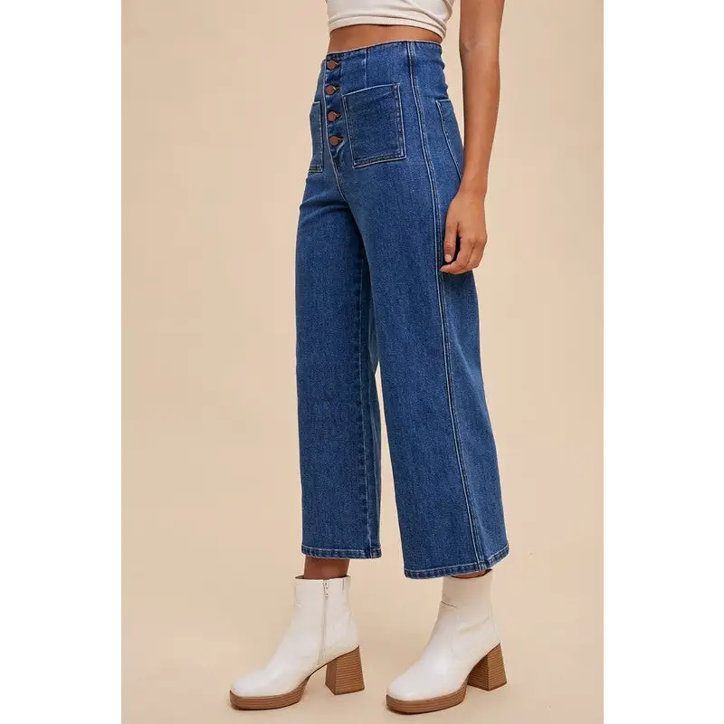 Button Fly High Waist Jeans.