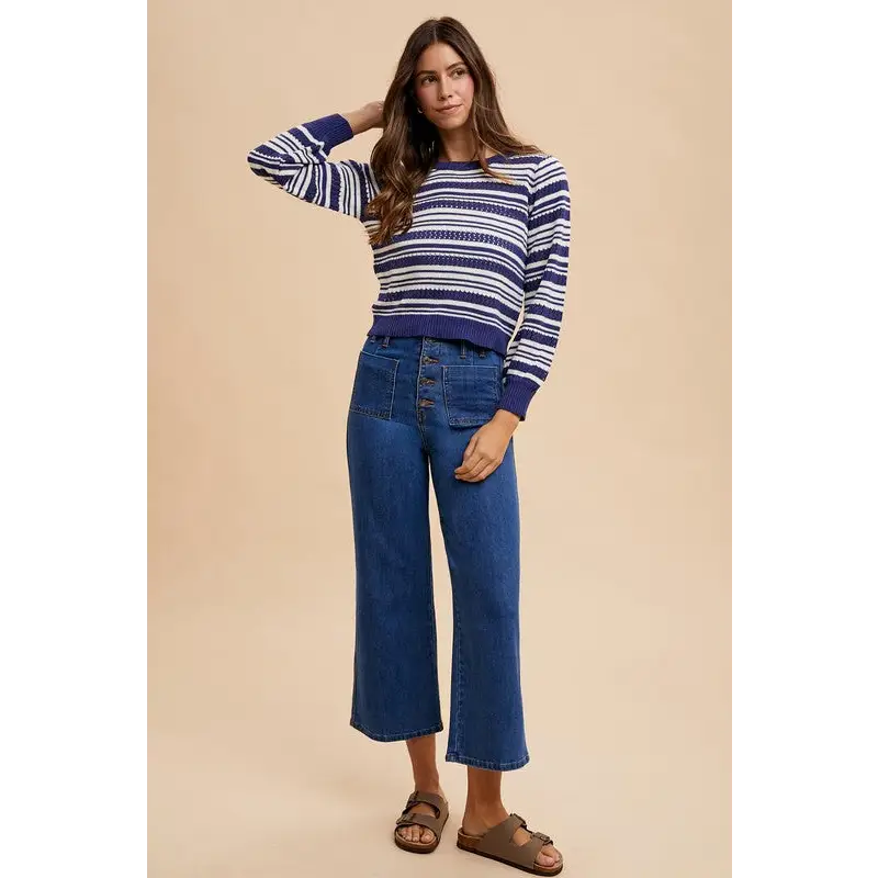 Button Fly High Waist Jeans.