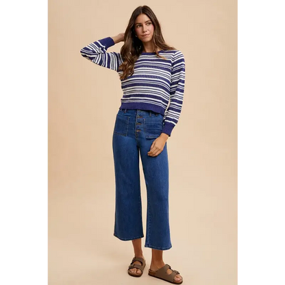 Button Fly High Waist Jeans.
