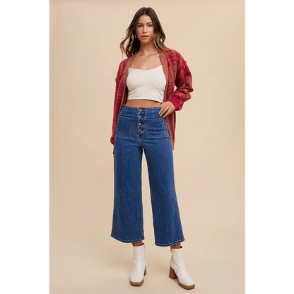 Button Fly High Waist Jeans.