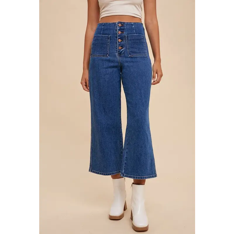 Button Fly High Waist Jeans.
