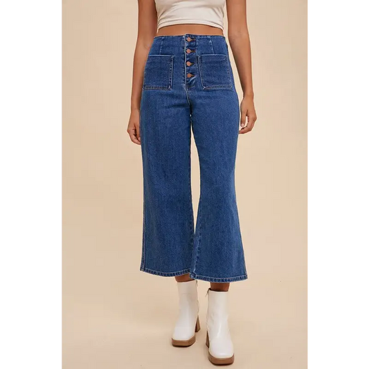 Button Fly High Waist Jeans.
