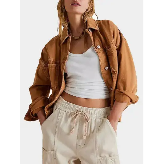 Button Up Drop Shoulder Denim Jacket.
