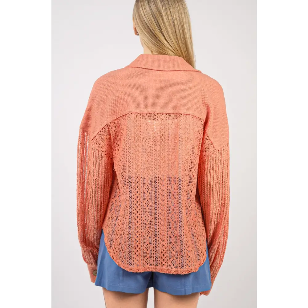 Button Up Long Sleeve Lace Shirt.