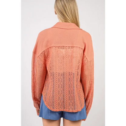 Button Up Long Sleeve Lace Shirt.