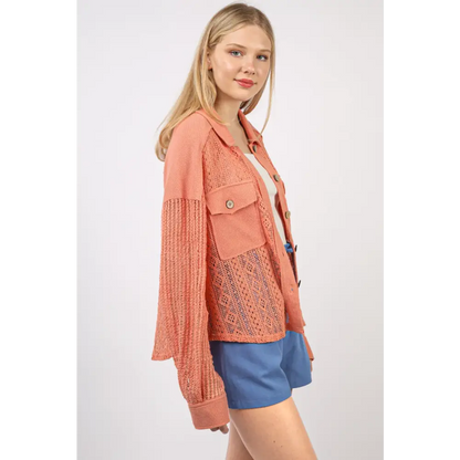 Button Up Long Sleeve Lace Shirt.