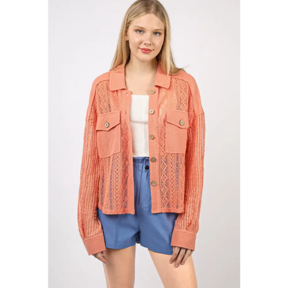 Button Up Long Sleeve Lace Shirt.