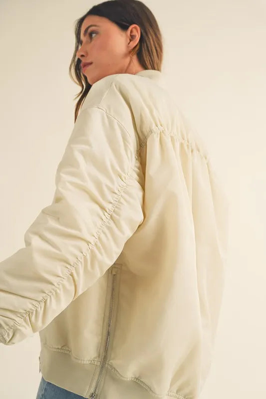Back Ruched Utiltiy Bomber Jacket.