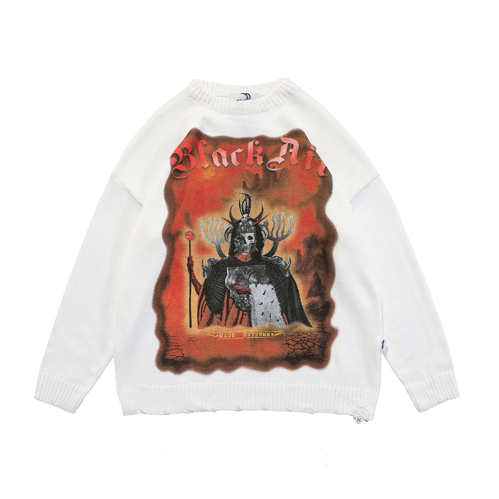 White sweater with a graphic design of a figure and 'Black Art' text on a white background