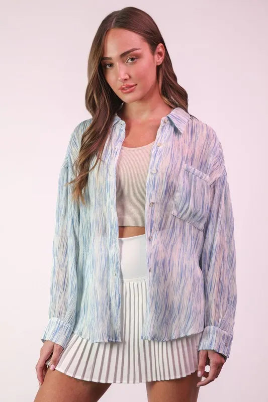 Oversized Printed Button Up Shirt.