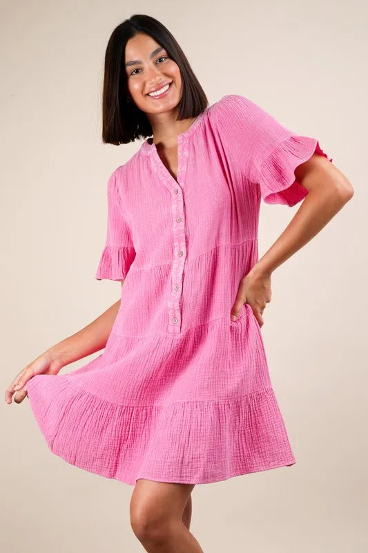 Mineral Washed Woven Mini Dress.
