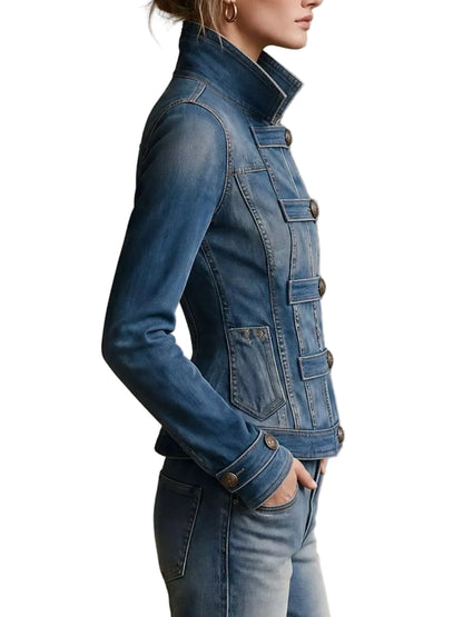 Button Up Fitted Denim Jacket