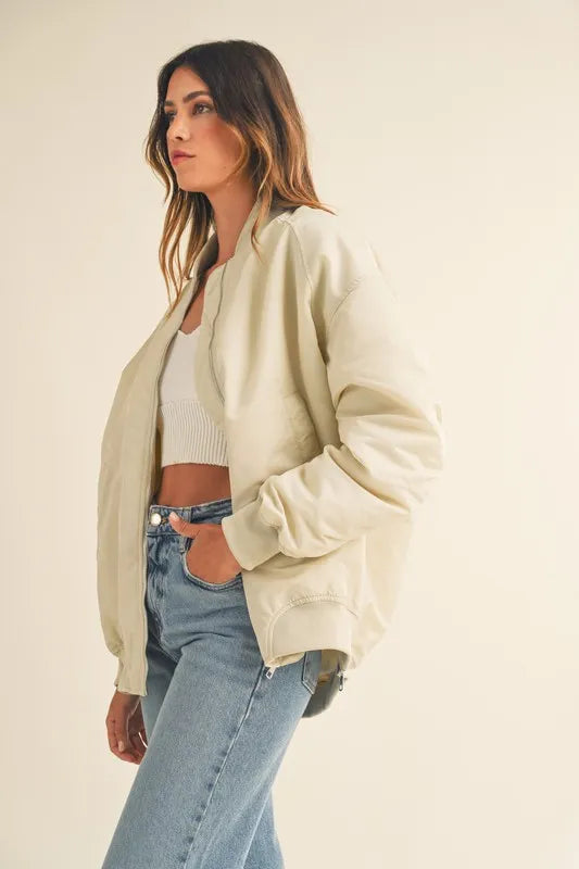 Back Ruched Utiltiy Bomber Jacket.