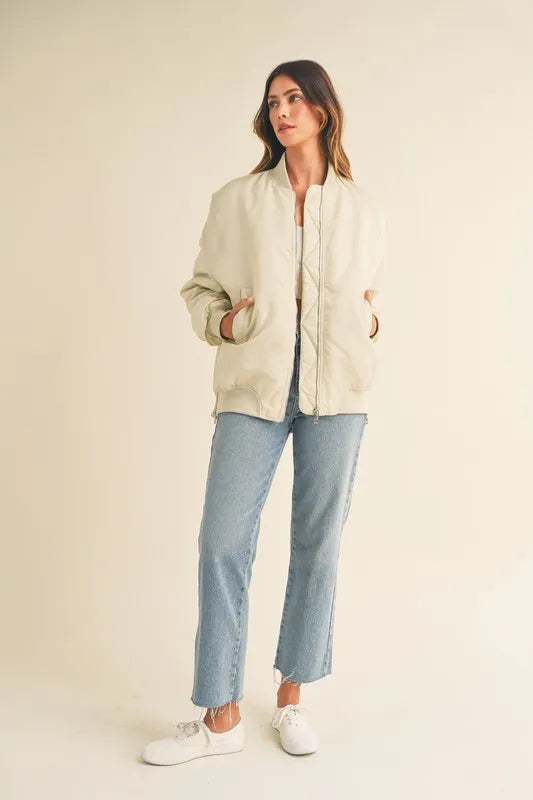 Back Ruched Utiltiy Bomber Jacket.
