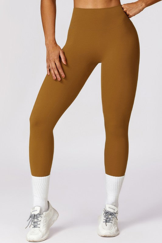 Solid high-waisted hip-lifting athletic leggings