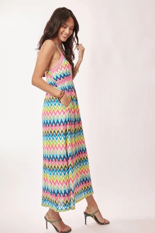 Multi Color Crochet Lace Midi Dress.