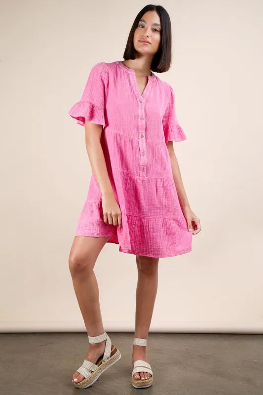 Mineral Washed Woven Mini Dress.