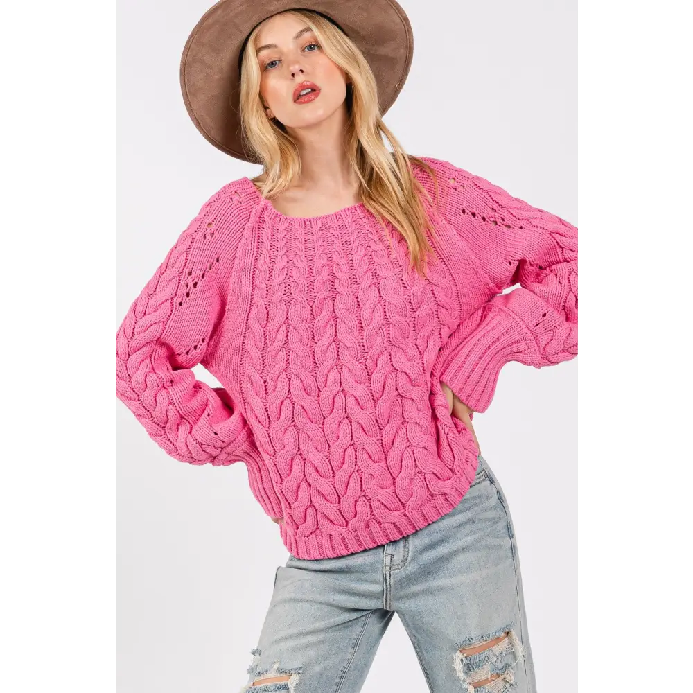 Cable-Knit Long Sleeve Sweater.