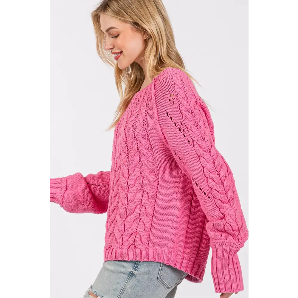 Cable-Knit Long Sleeve Sweater.