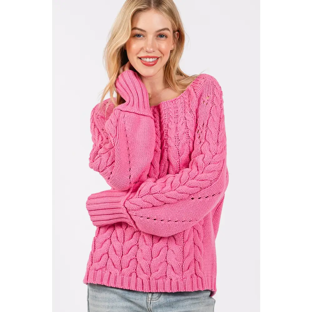 Cable-Knit Long Sleeve Sweater.