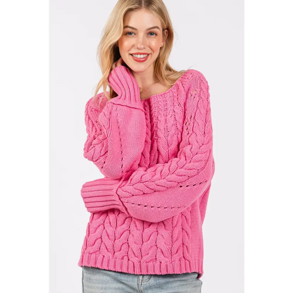 Cable-Knit Long Sleeve Sweater.