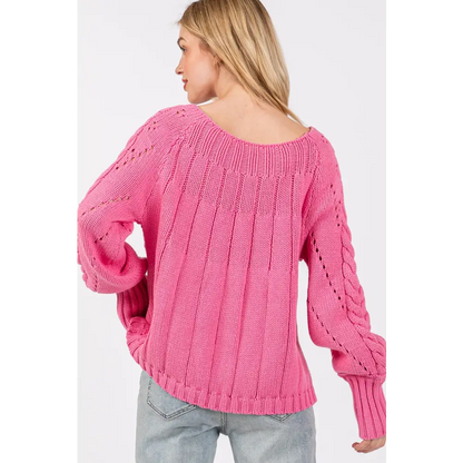 Cable-Knit Long Sleeve Sweater.