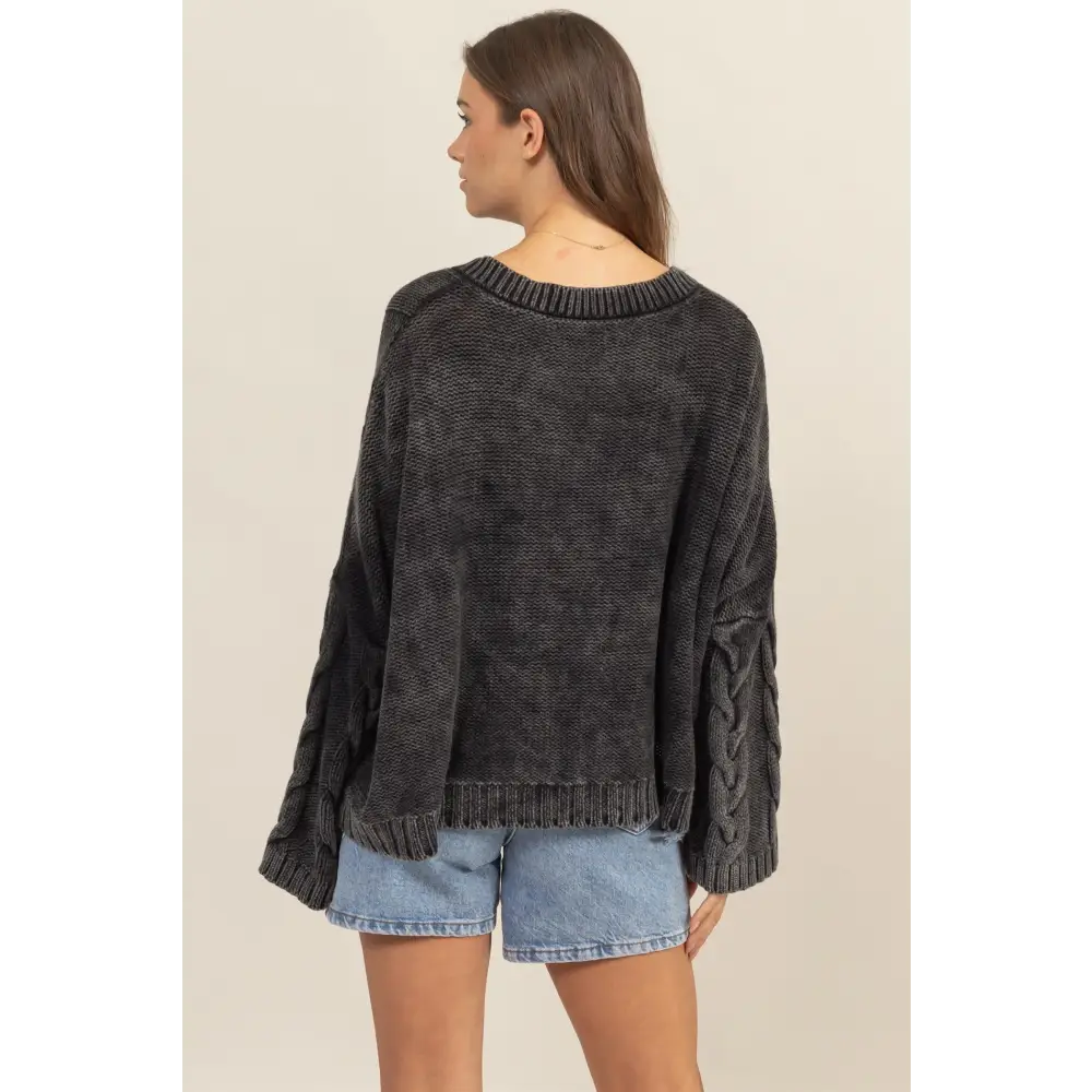 Cable Knit V-Neck Dropped Shoulder Oversized Sweater.