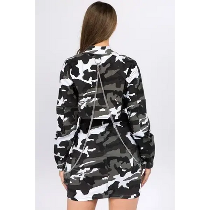 Camouflage Cropped Jacket with Chains.