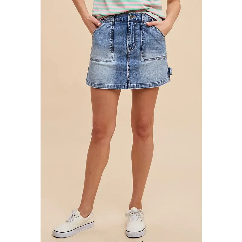 Cargo Denim Mini Skirt.