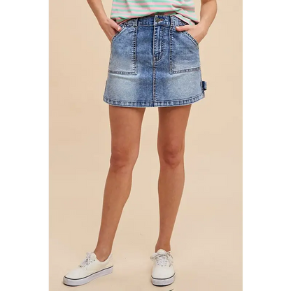 Cargo Denim Mini Skirt.