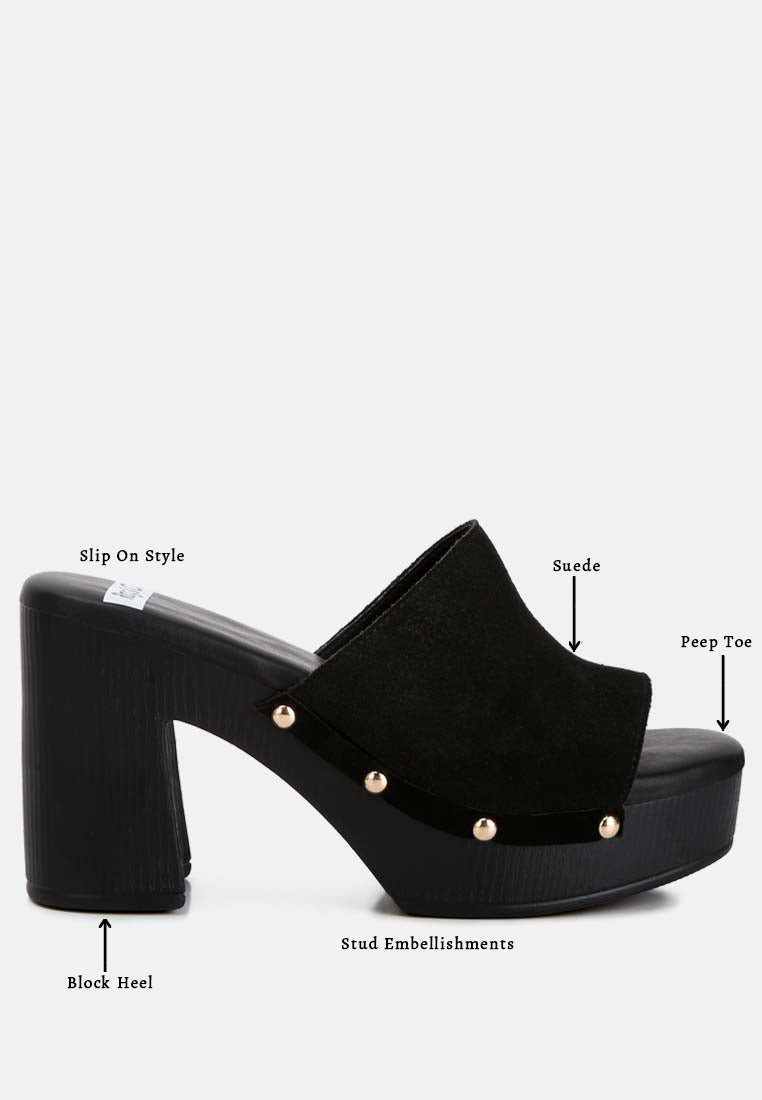 Cartera Soft Suede High Block Heel Clogs