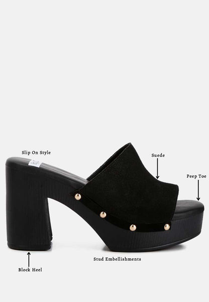 Cartera Soft Suede High Block Heel Clogs