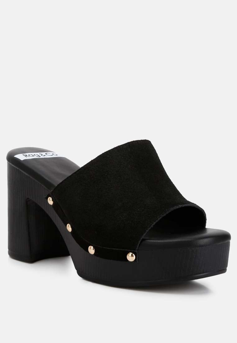 Cartera Soft Suede High Block Heel Clogs