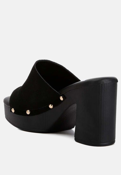 Cartera Soft Suede High Block Heel Clogs