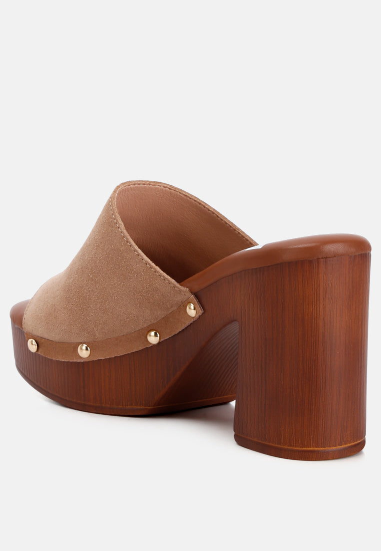 Cartera Soft Suede High Block Heel Clogs