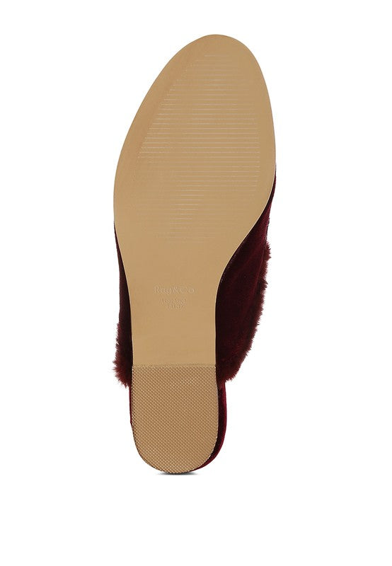 Seyhan Fur Detail Velvet Slip-On Mules