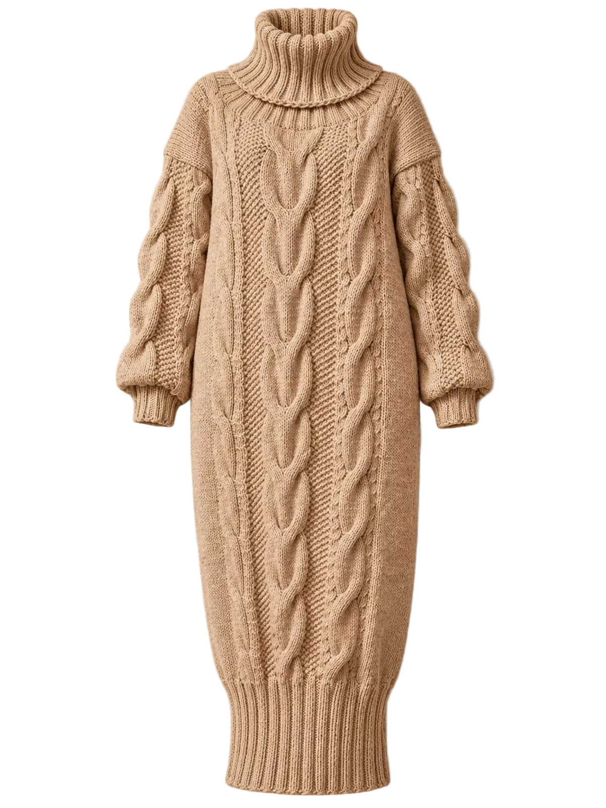 Oversized Chunky Cable Knit Turtleneck Sweater Dress