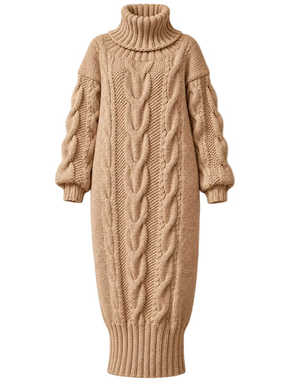 Oversized Chunky Cable Knit Turtleneck Sweater Dress