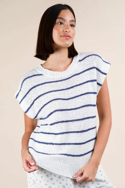 Striped Knit Sweater Vest Top.