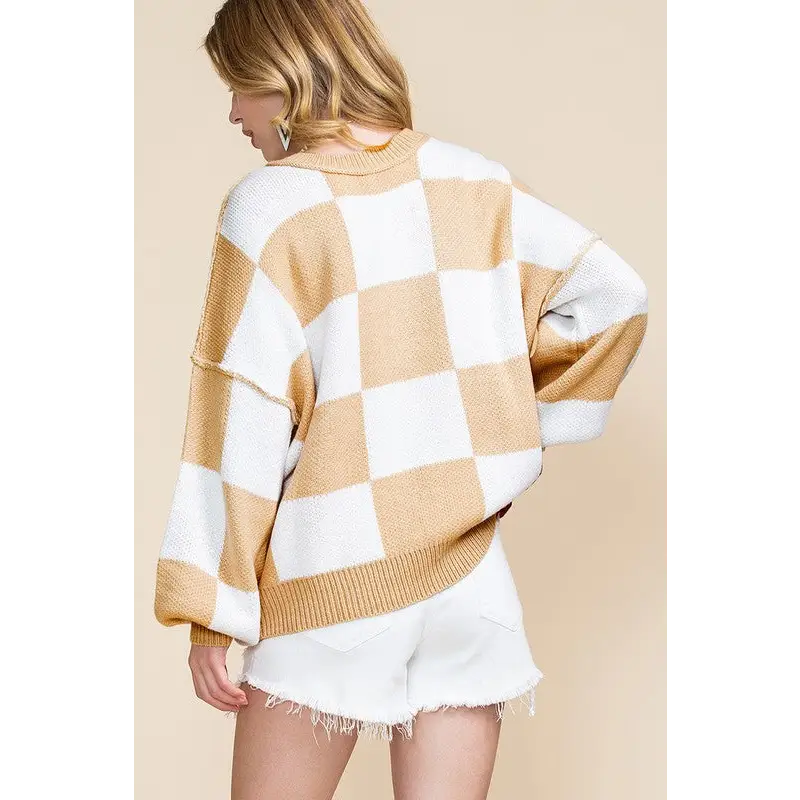 Checkered Bishop Sleeve Sweater.