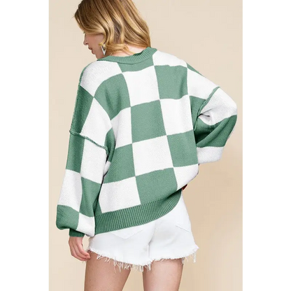 Checkered Bishop Sleeve Sweater.
