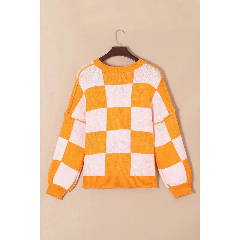 Checkered Bishop Sleeve Sweater.