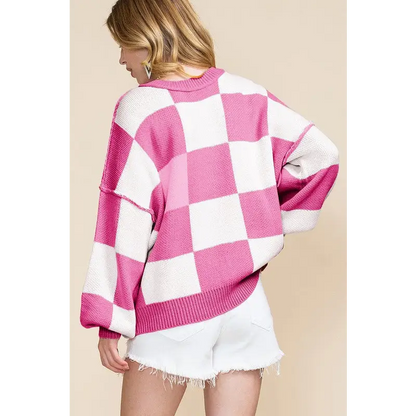 Checkered Bishop Sleeve Sweater.