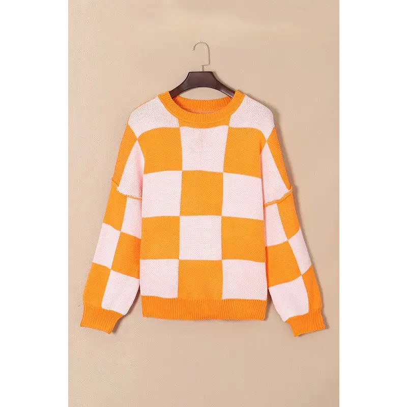 Checkered Bishop Sleeve Sweater.