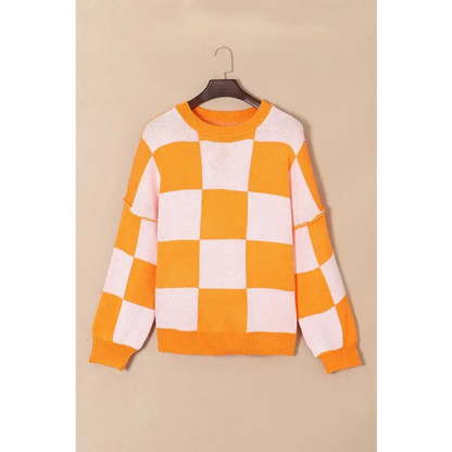 Checkered Bishop Sleeve Sweater.