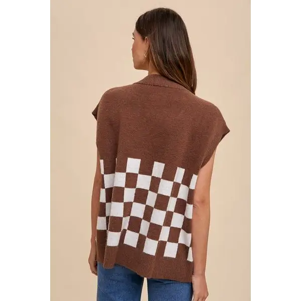 Checkered Button Down Short Sleeve Cardigan.